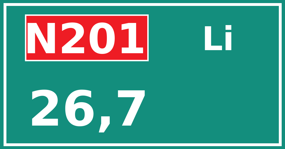 Hectometerbord N201 26,7 zijde Li