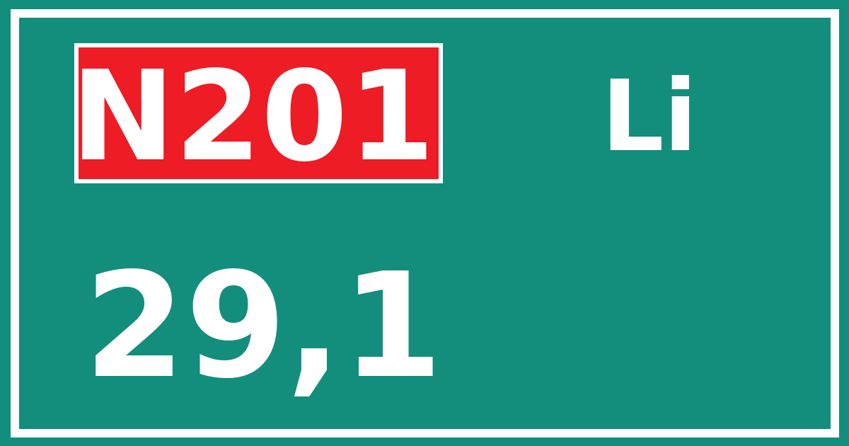 Hectometerbord N201 29,1 zijde Li