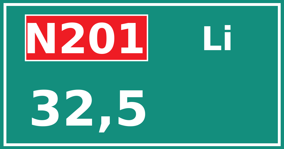 Hectometerbord N201 32,5 zijde Li