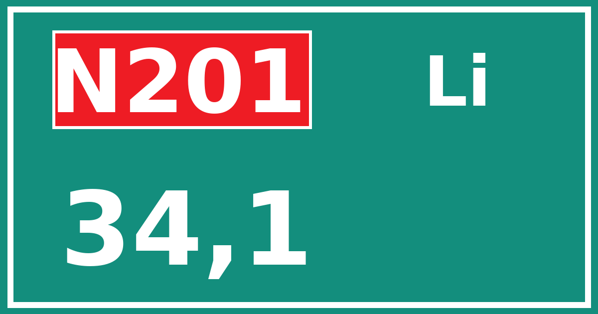 Hectometerbord N201 34,1 zijde Li