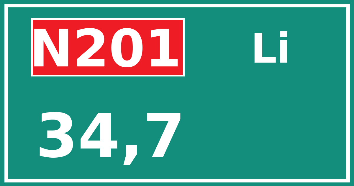Hectometerbord N201 34,7 zijde Li