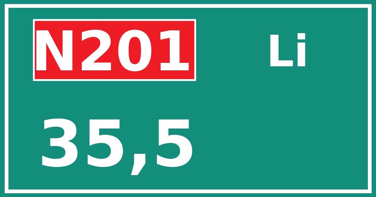 Hectometerbord N201 35,5 zijde Li
