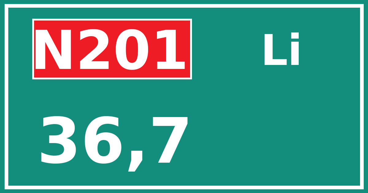 Hectometerbord N201 36,7 zijde Li