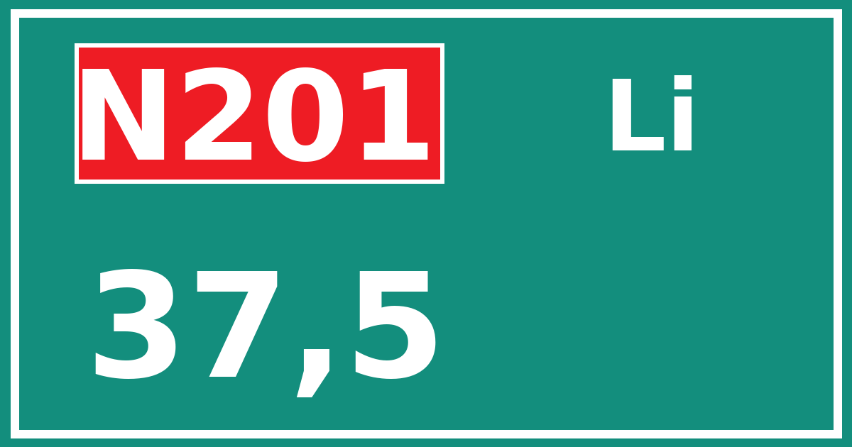 Hectometerbord N201 37,5 zijde Li