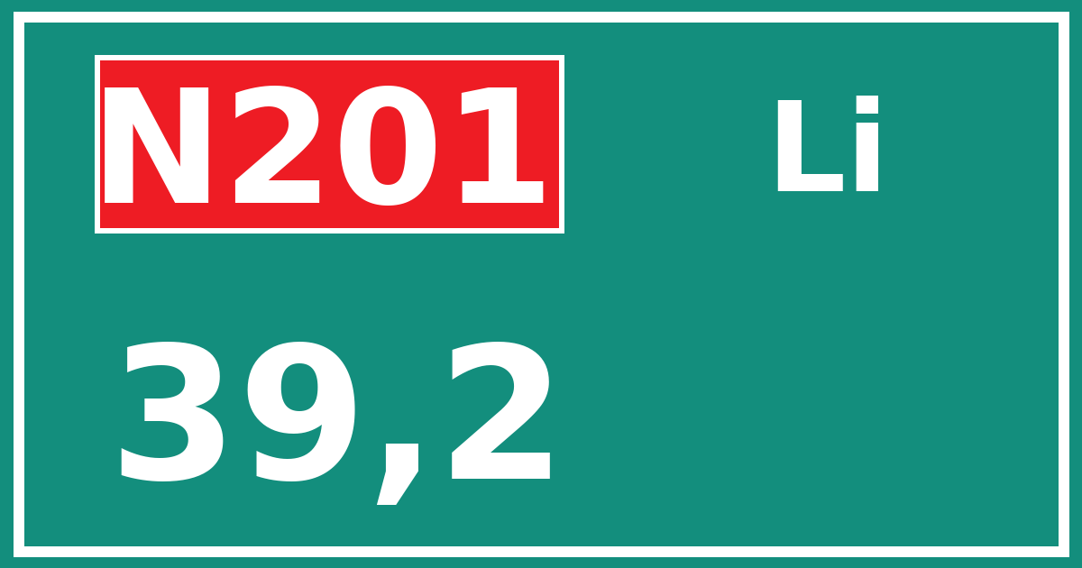 Hectometerbord N201 39,2 zijde Li