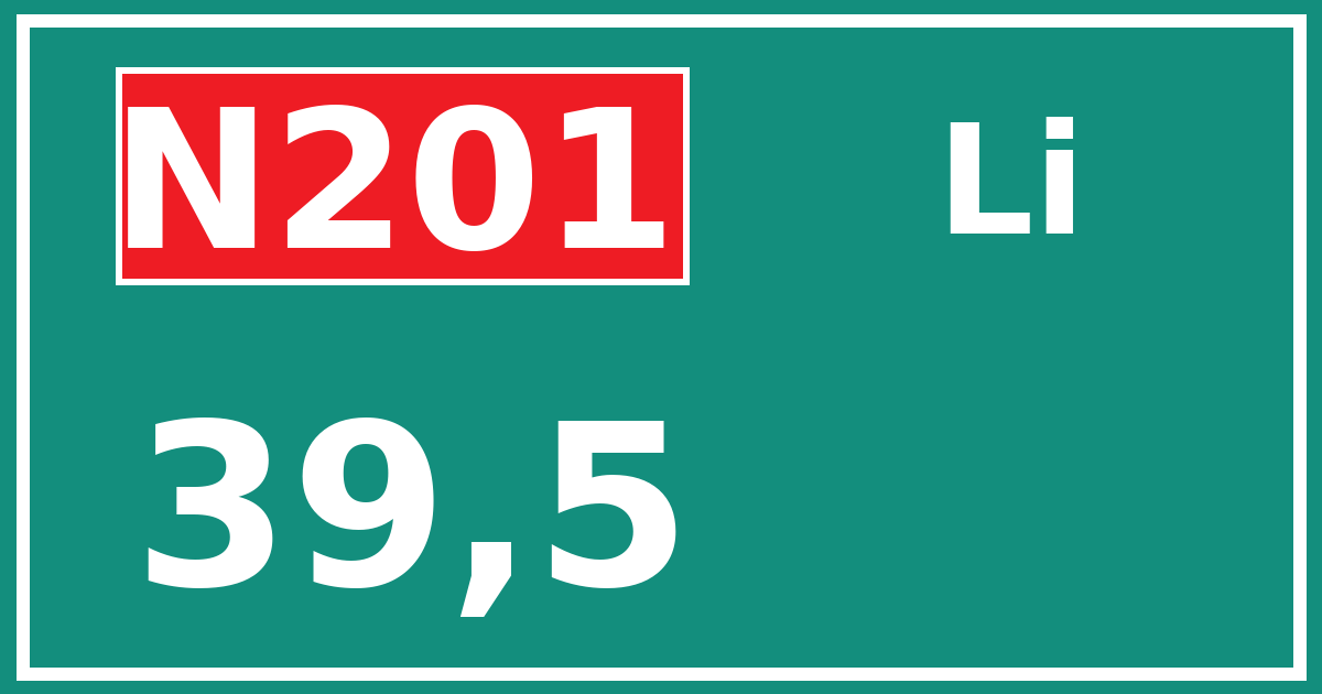 Hectometerbord N201 39,5 zijde Li