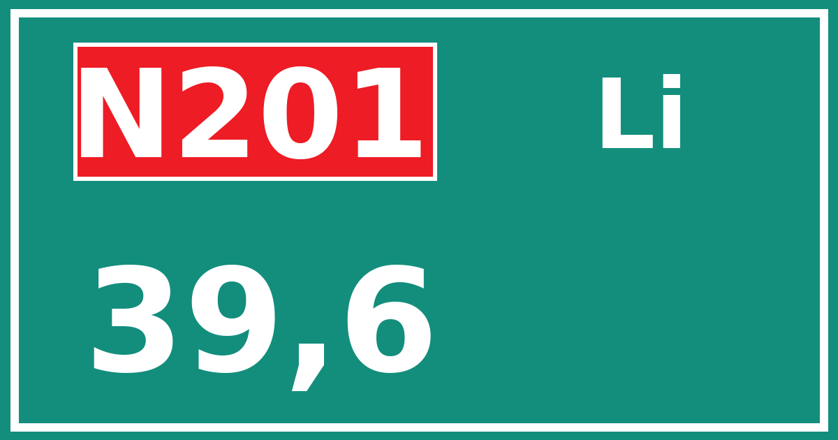 Hectometerbord N201 39,6 zijde Li