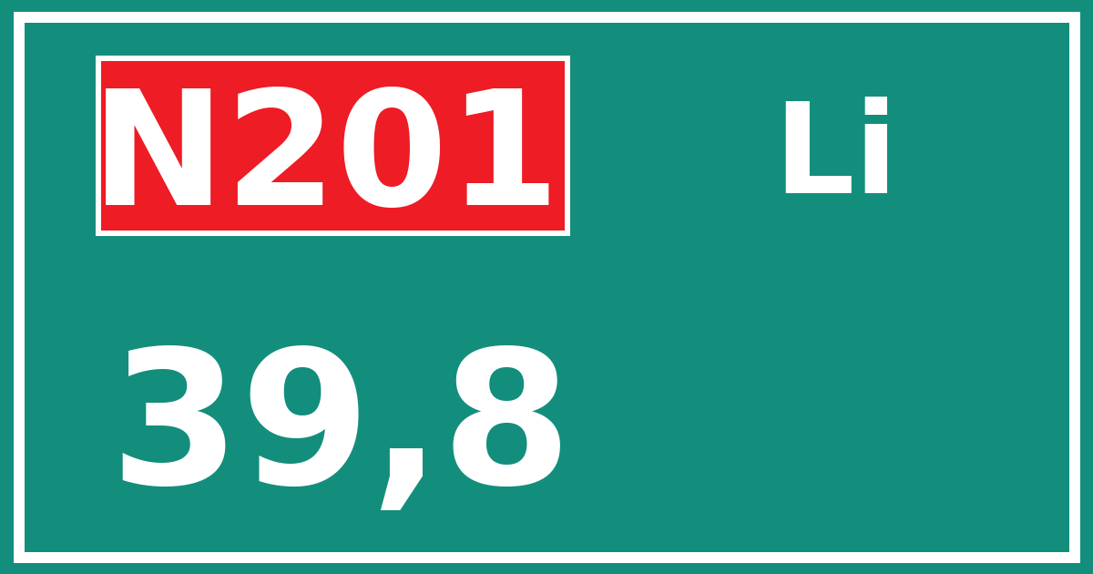 Hectometerbord N201 39,8 zijde Li