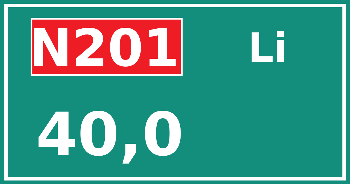 Hectometerbord N201 40,0 zijde Li