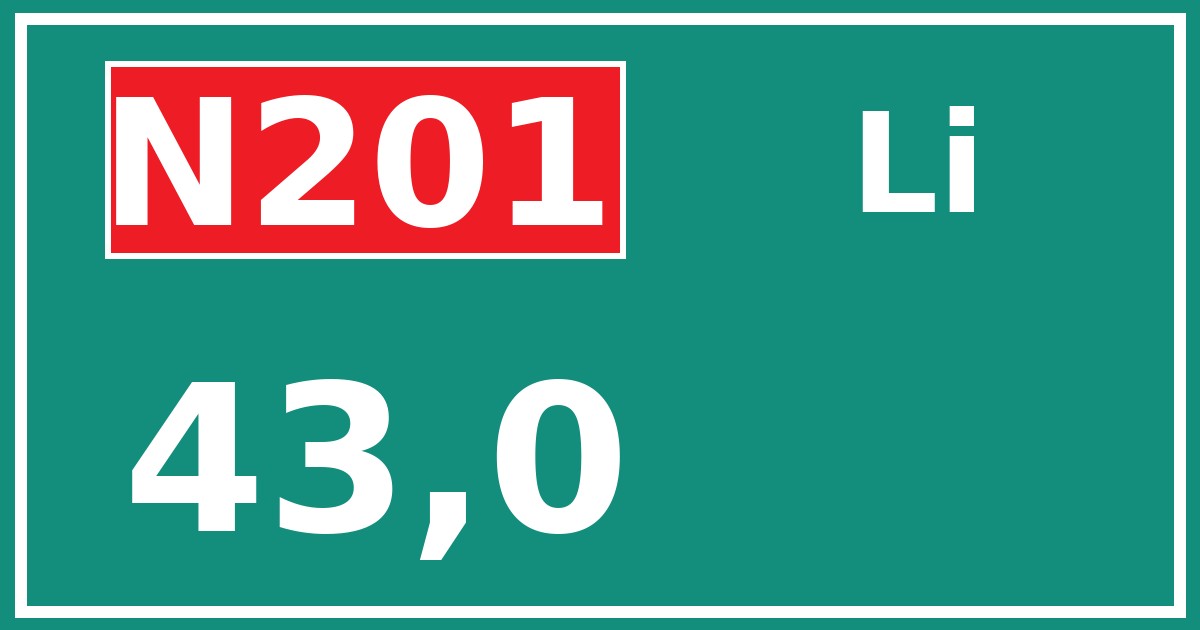 Hectometerbord N201 43,0 zijde Li