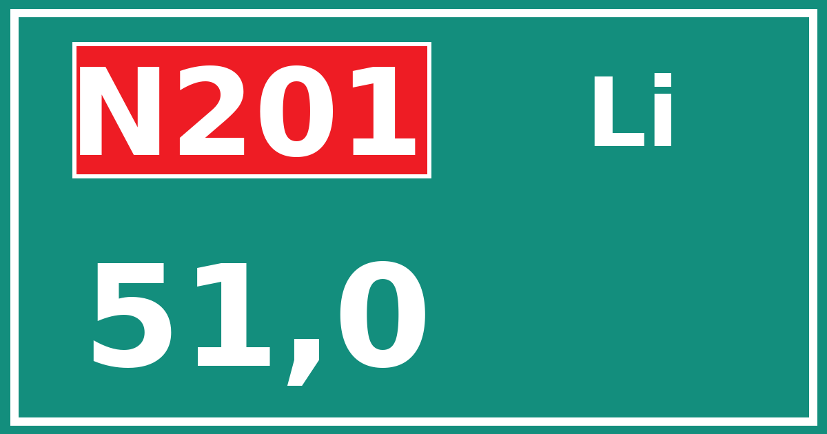 Hectometerbord N201 51,0 zijde Li
