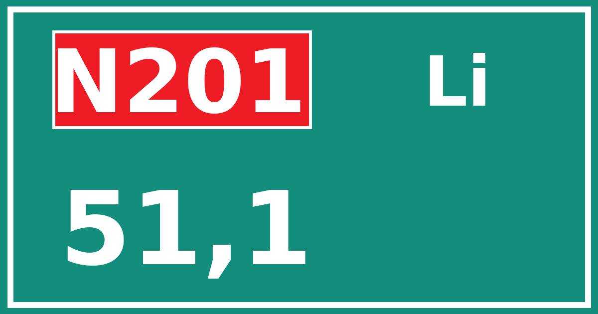 Hectometerbord N201 51,1 zijde Li