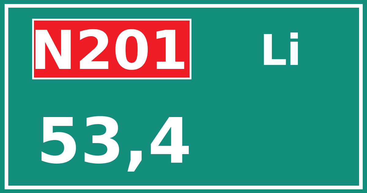 Hectometerbord N201 53,4 zijde Li