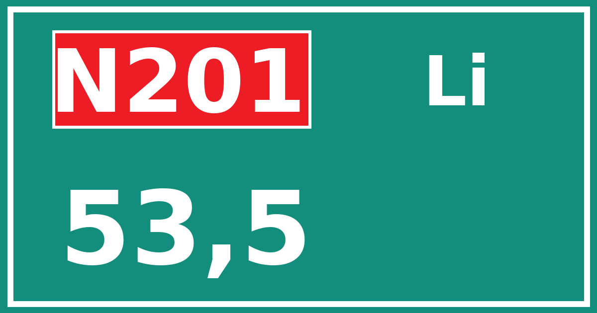 Hectometerbord N201 53,5 zijde Li