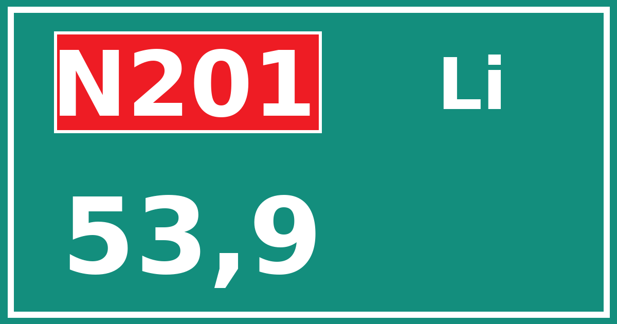 Hectometerbord N201 53,9 zijde Li