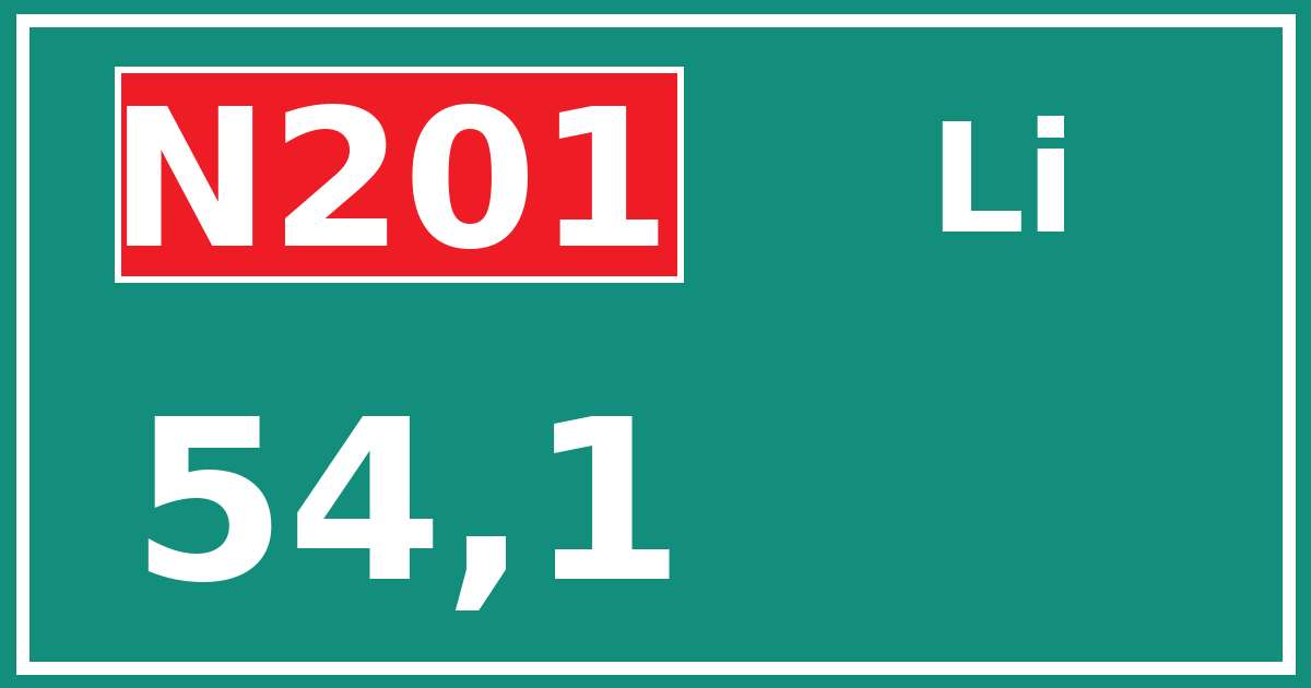 Hectometerbord N201 54,1 zijde Li