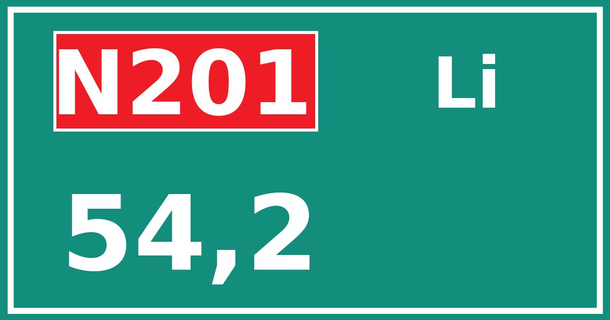 Hectometerbord N201 54,2 zijde Li