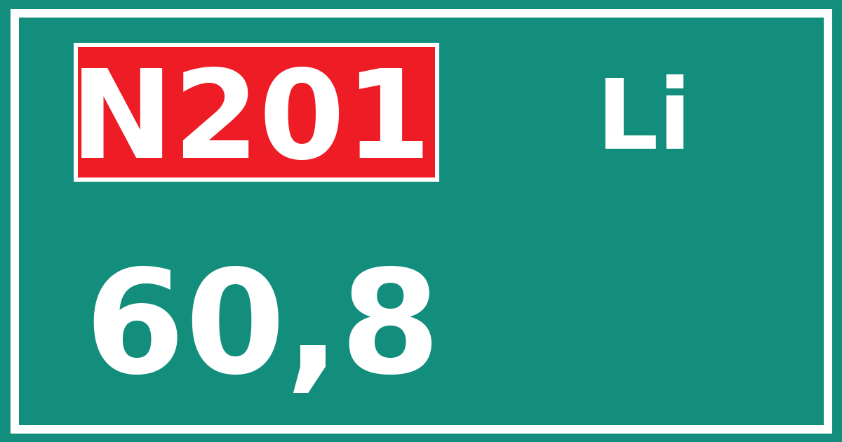 Hectometerbord N201 60,8 zijde Li