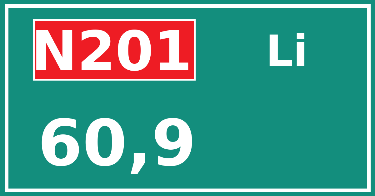 Hectometerbord N201 60,9 zijde Li