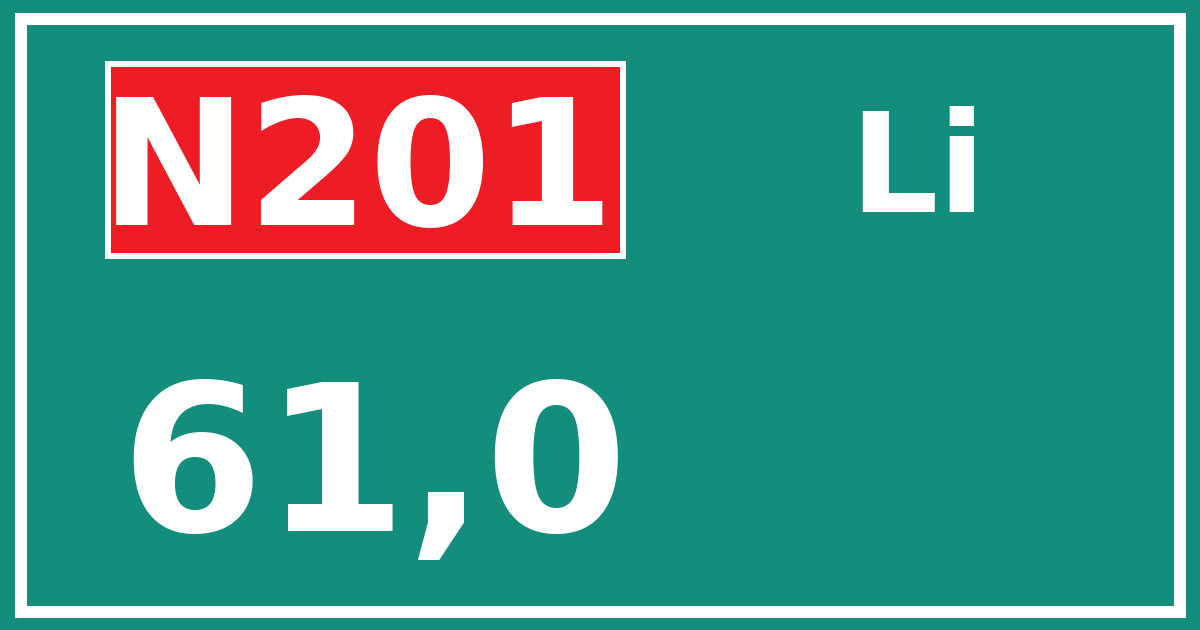 Hectometerbord N201 61,0 zijde Li