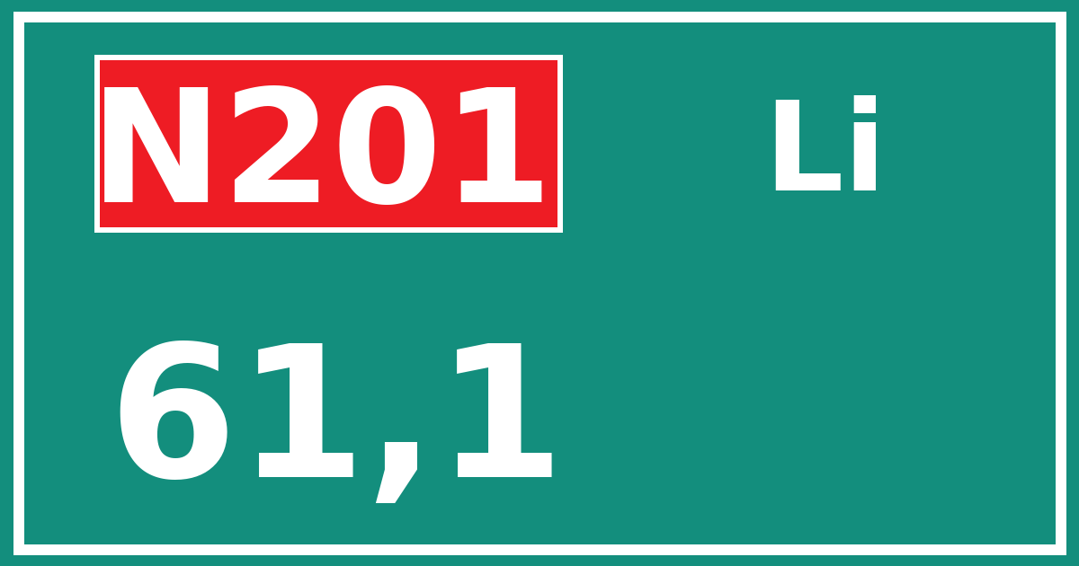 Hectometerbord N201 61,1 zijde Li