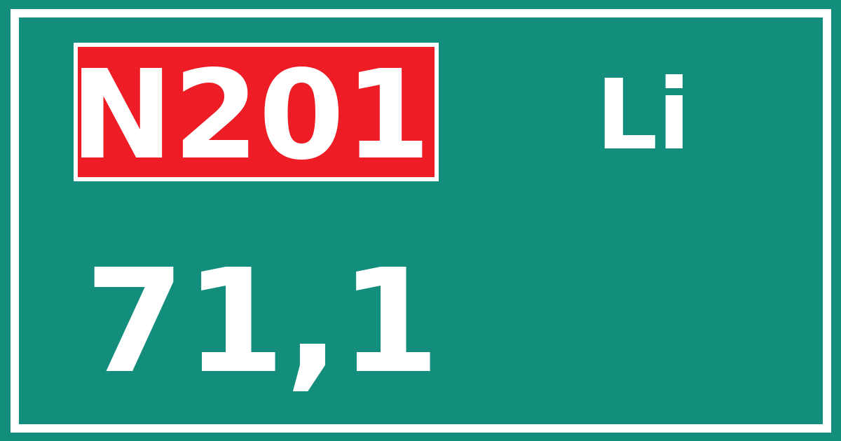 Hectometerbord N201 71,1 zijde Li