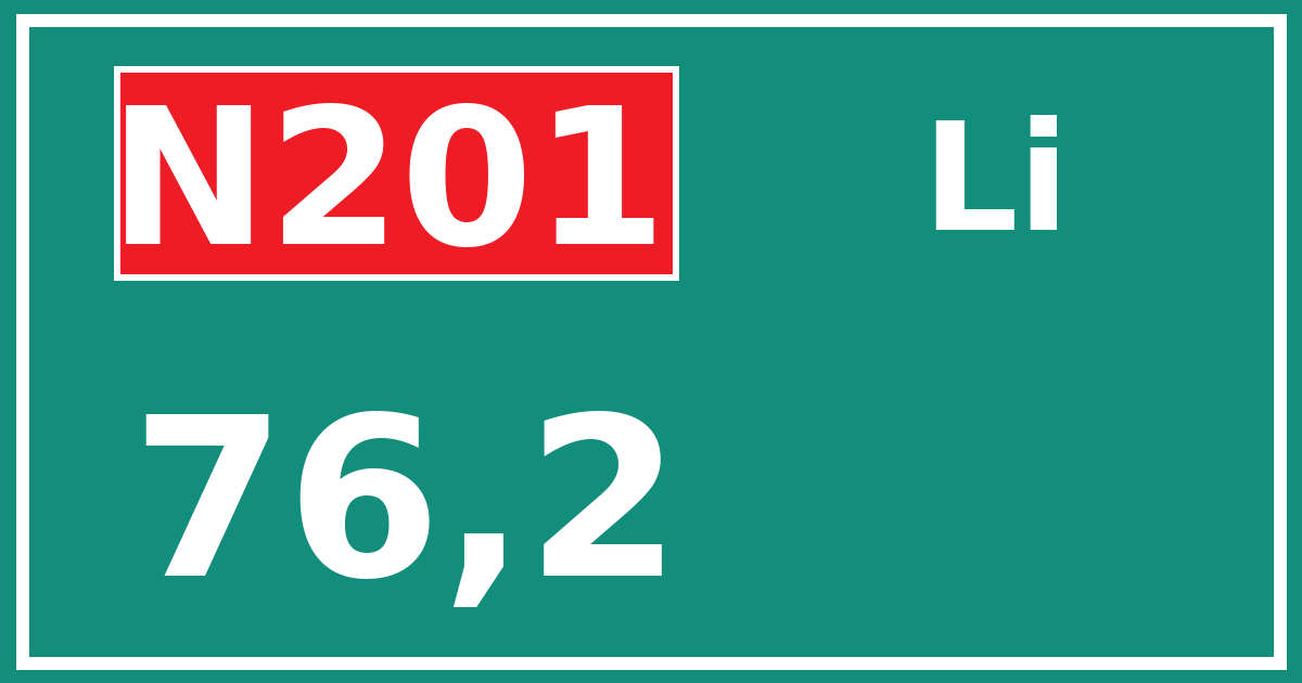 Hectometerbord N201 76,2 zijde Li