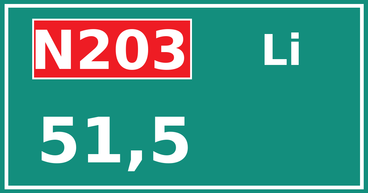 Hectometerbord N203 51,5 zijde Li