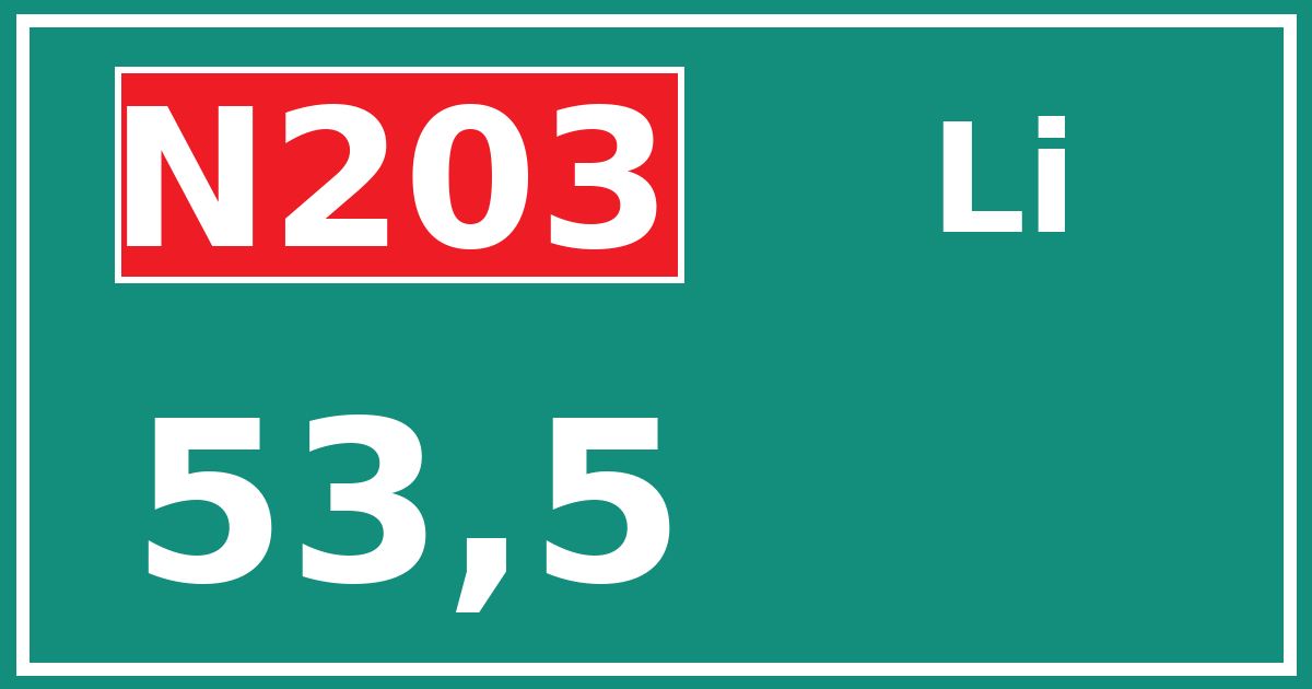 Hectometerbord N203 53,5 zijde Li