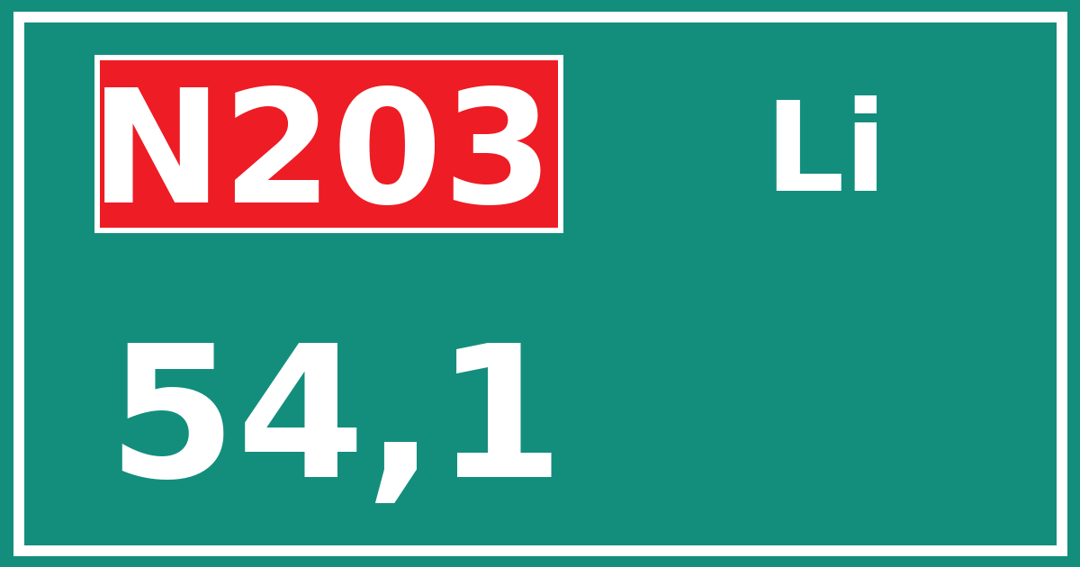 Hectometerbord N203 54,1 zijde Li