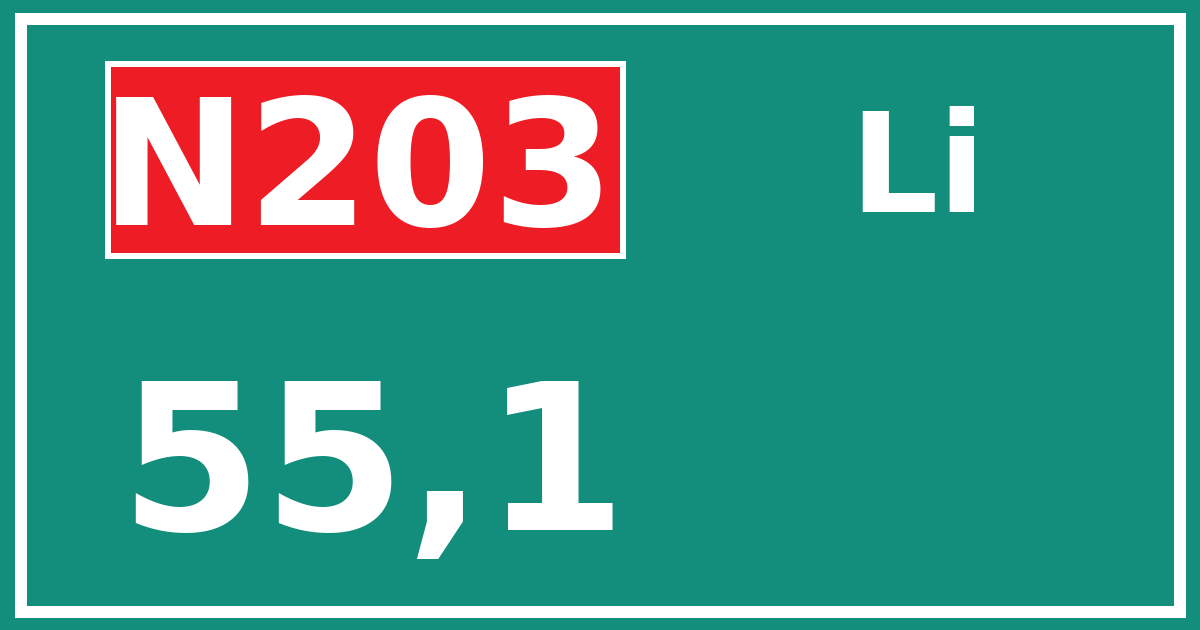Hectometerbord N203 55,1 zijde Li