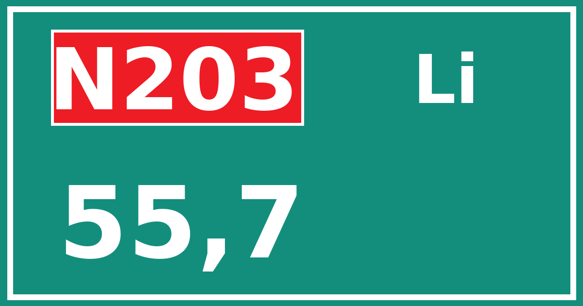 Hectometerbord N203 55,7 zijde Li
