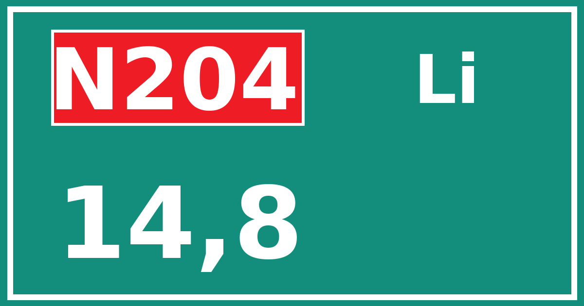 Hectometerbord N204 14,8 zijde Li