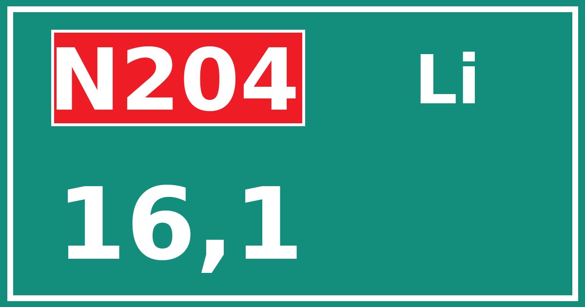 Hectometerbord N204 16,1 zijde Li