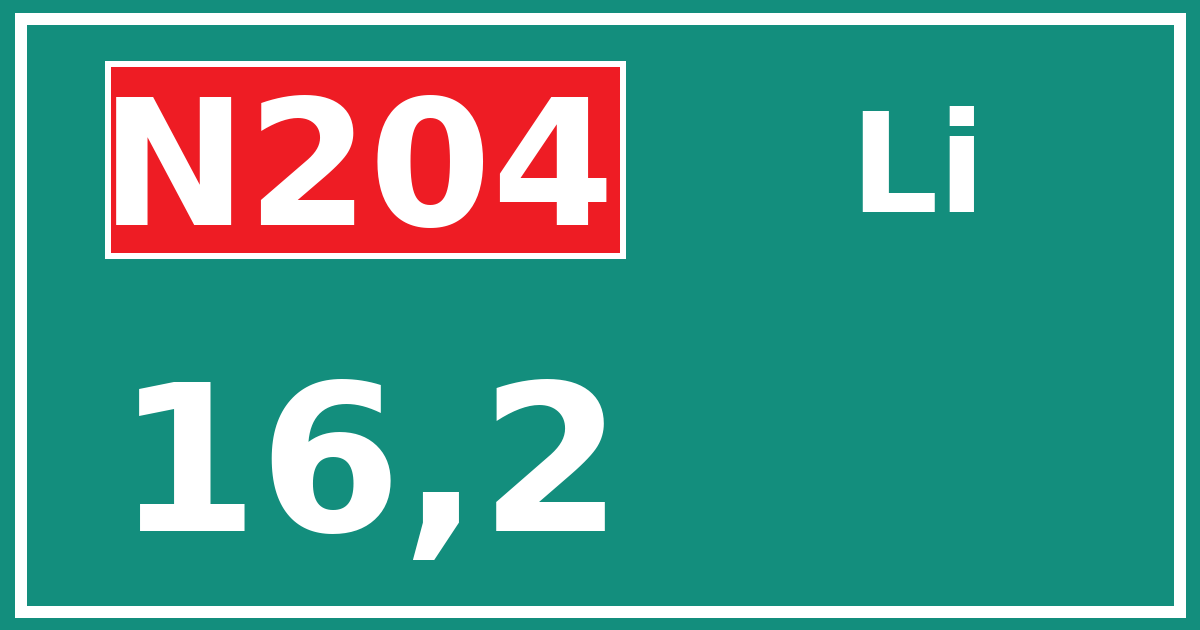 Hectometerbord N204 16,2 zijde Li