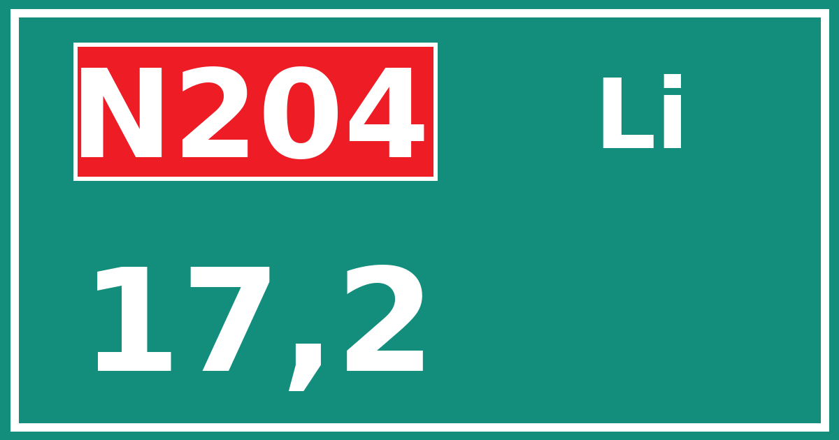 Hectometerbord N204 17,2 zijde Li