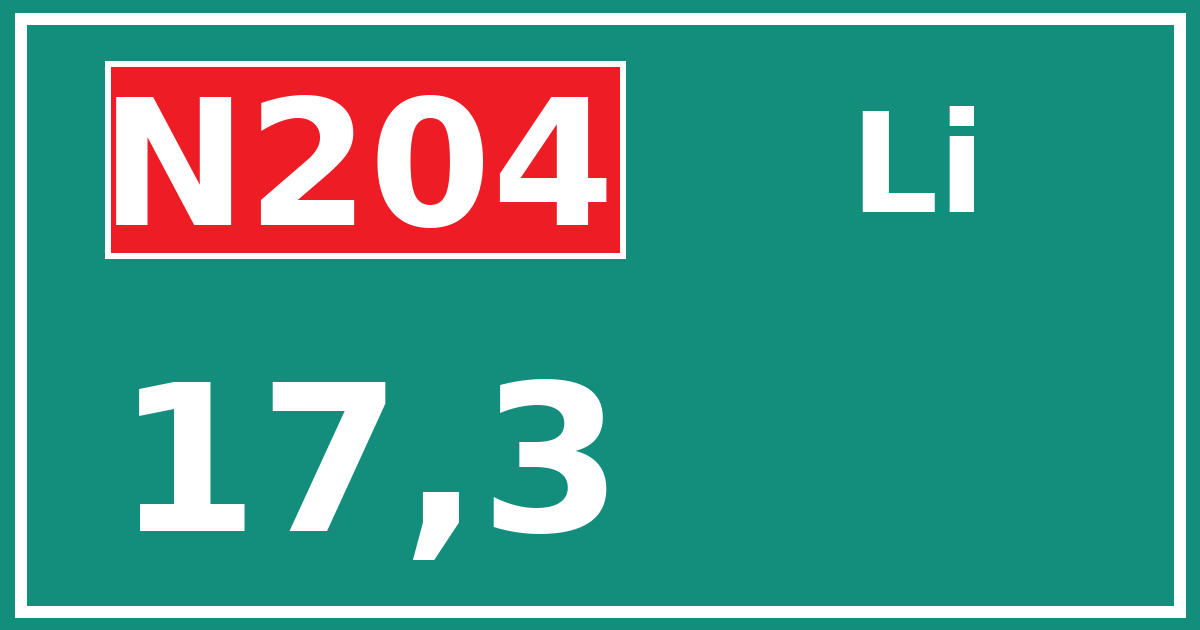 Hectometerbord N204 17,3 zijde Li