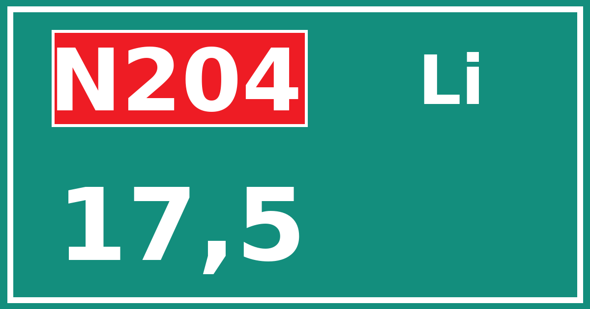 Hectometerbord N204 17,5 zijde Li