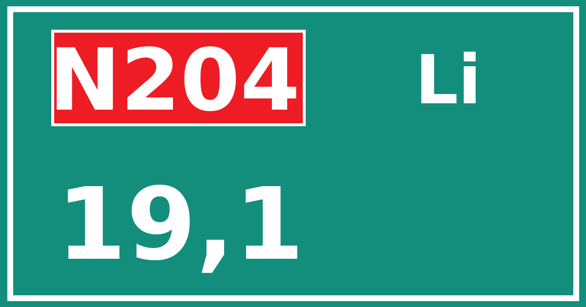 Hectometerbord N204 19,1 zijde Li