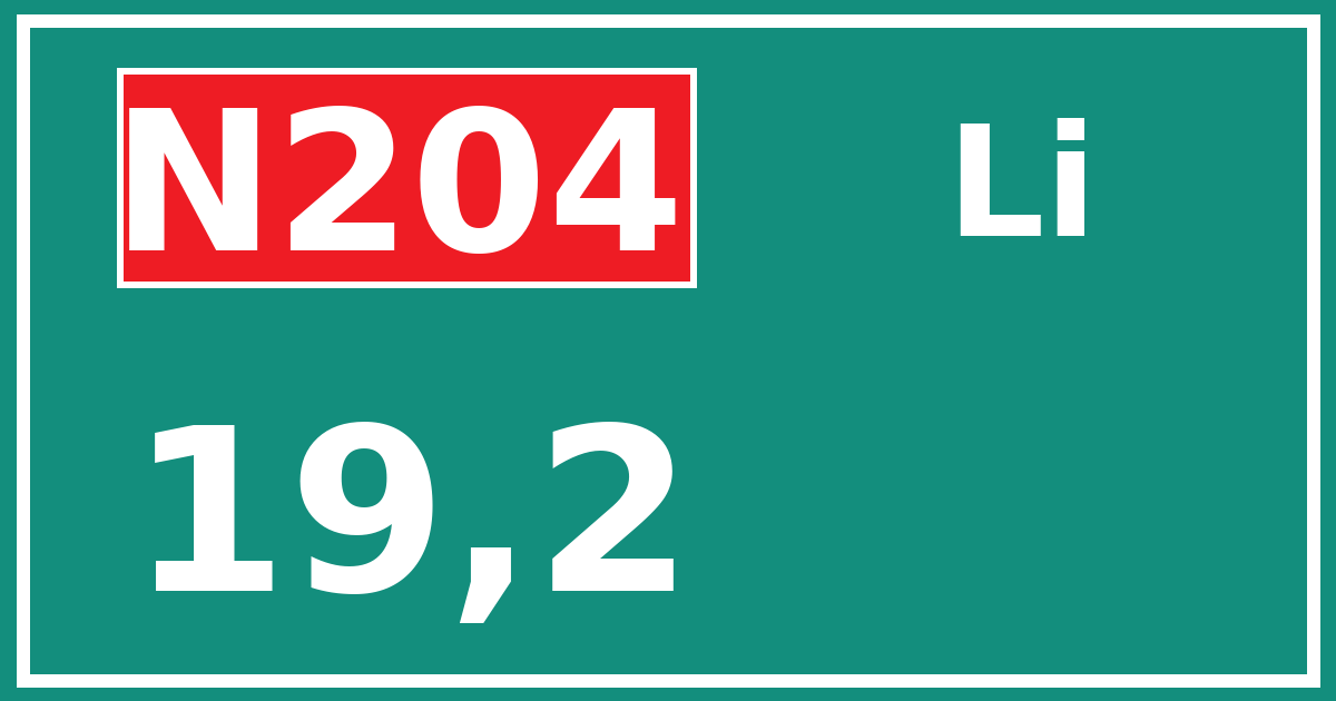Hectometerbord N204 19,2 zijde Li