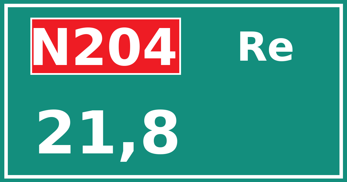 Hectometerbord N204 21,8 zijde Re