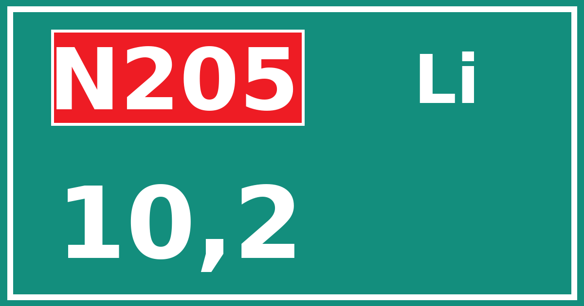 Hectometerbord N205 10,2 zijde Li