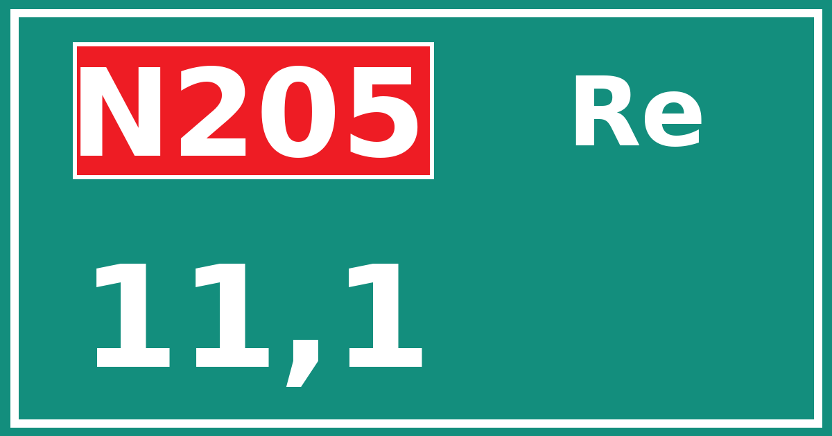 Hectometerbord N205 11,1 zijde Re
