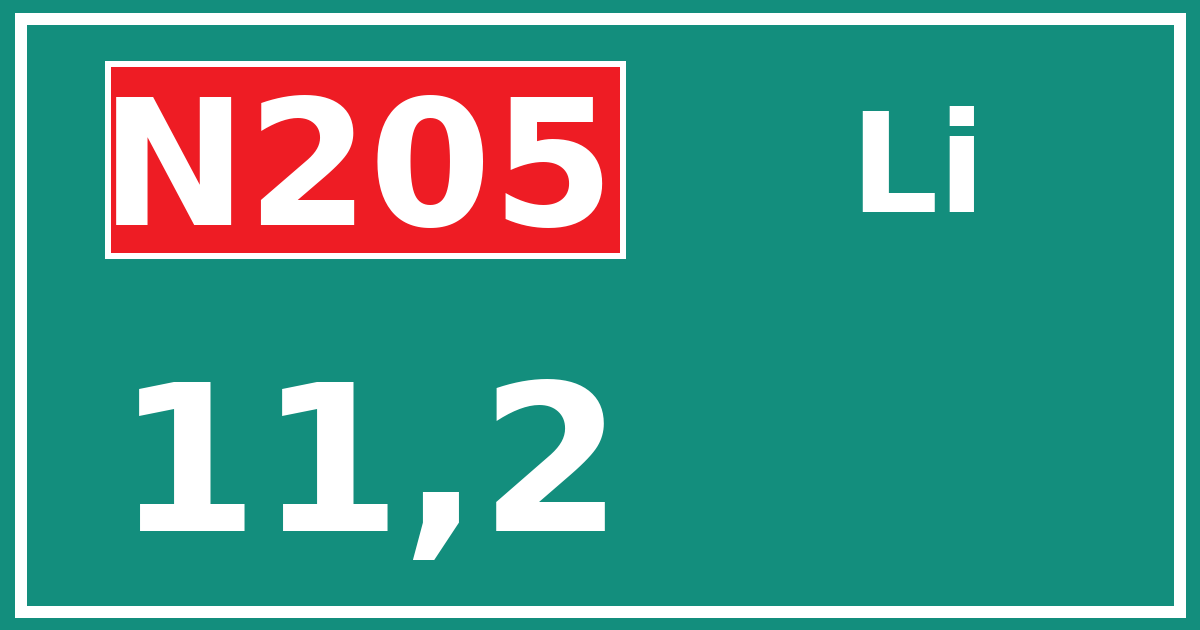 Hectometerbord N205 11,2 zijde Li