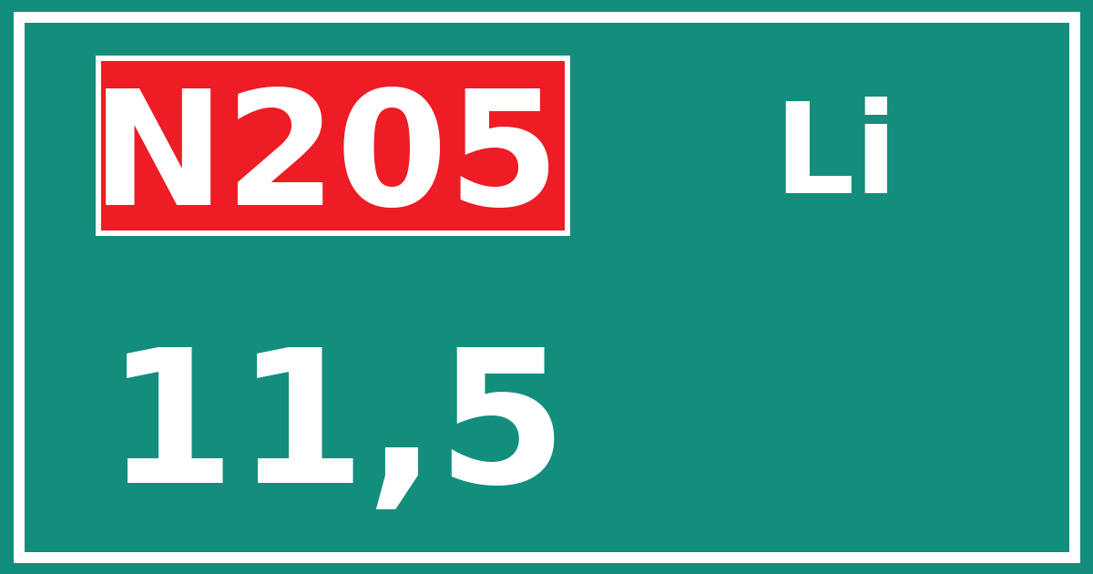 Hectometerbord N205 11,5 zijde Li