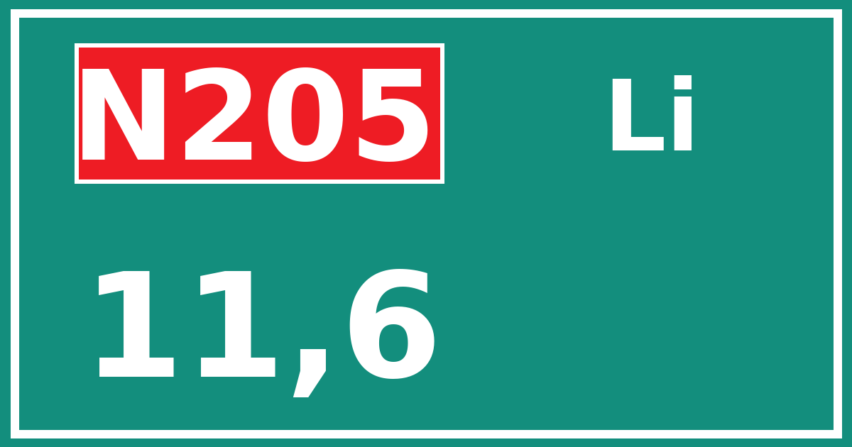 Hectometerbord N205 11,6 zijde Li