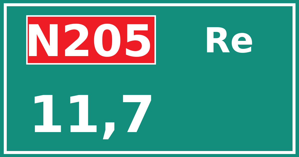 Hectometerbord N205 11,7 zijde Re