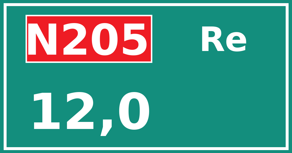 Hectometerbord N205 12,0 zijde Re