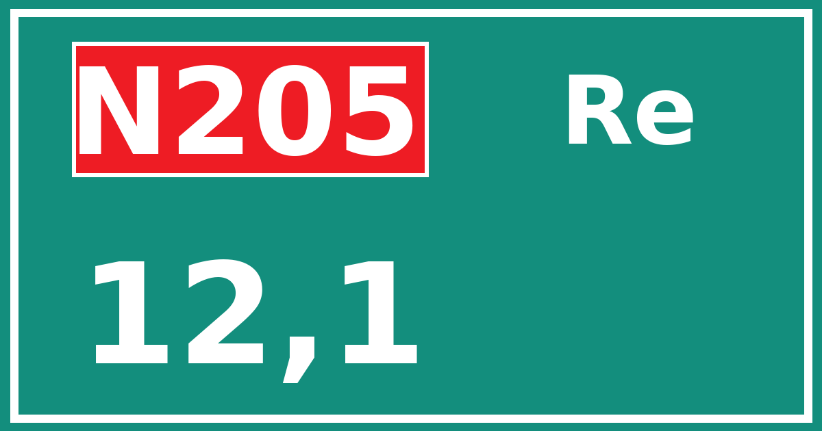 Hectometerbord N205 12,1 zijde Re
