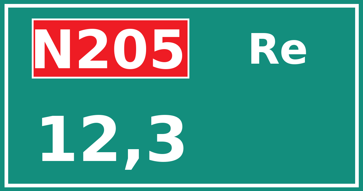Hectometerbord N205 12,3 zijde Re